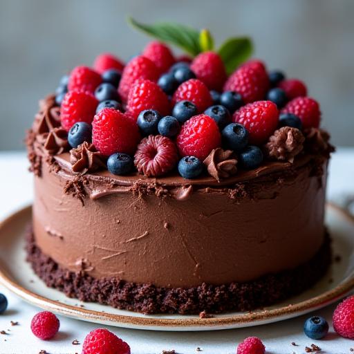 Kek coklat dengan hiasan buah beri
